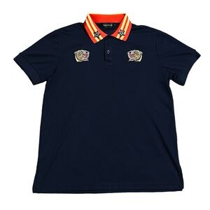 KARTER COLLECTION MENS HOWLETT NAVY BLUE POLO TOP TIGER EMBROIDERS ON CHEST